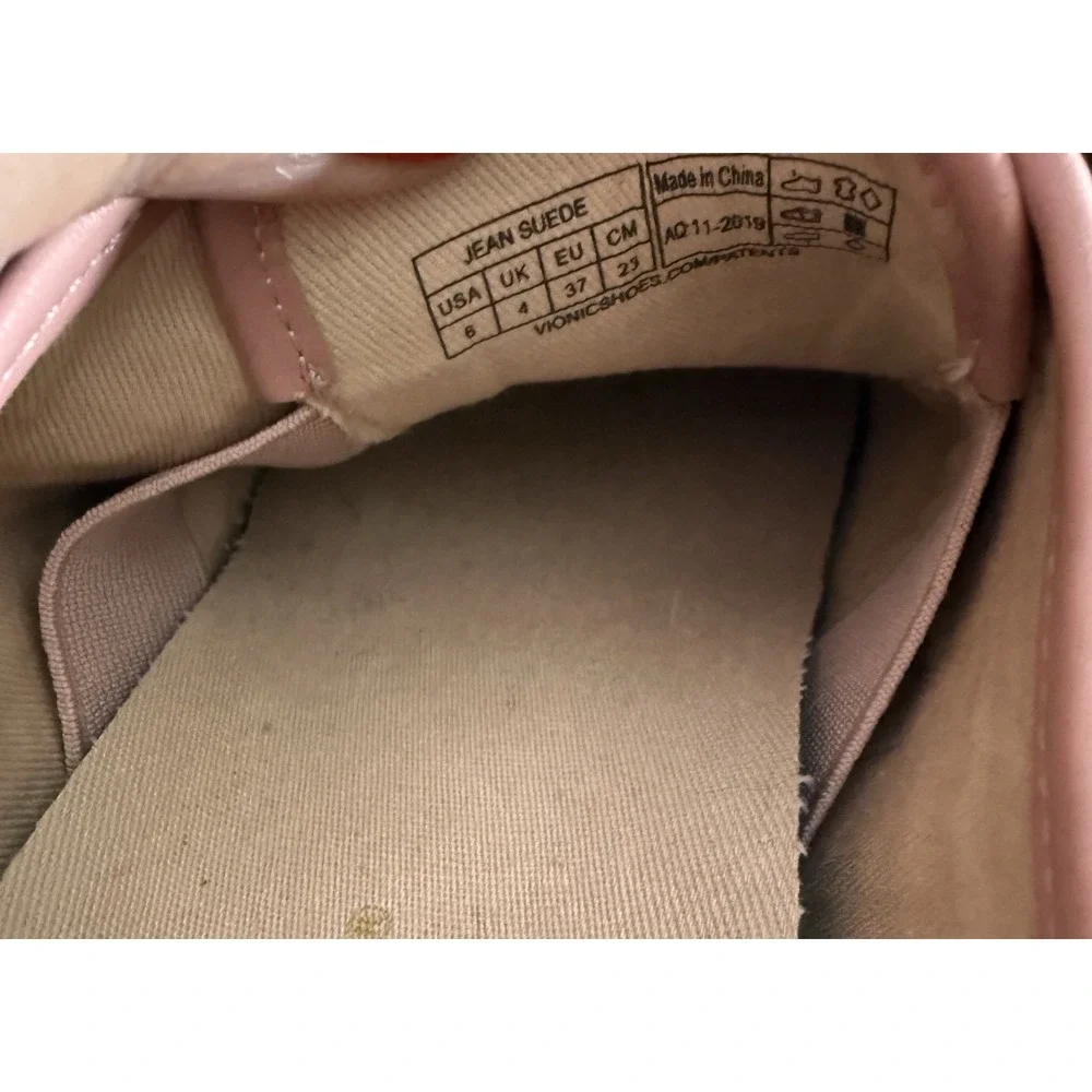 Vionic Jean Suede Pink Comfort Sneakers Women's Size 6 Elastic Lace-Up Flat